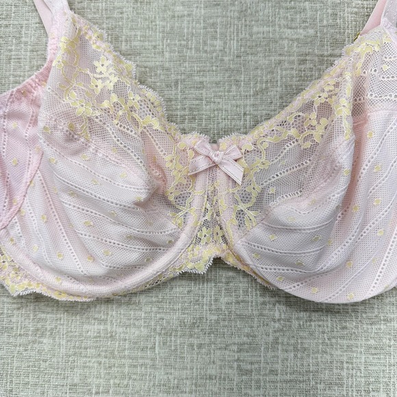 Chantelle Bra Womens 36DDD Pink Lace Balconette Unlined Underwire C32810 - Picture 4 of 14